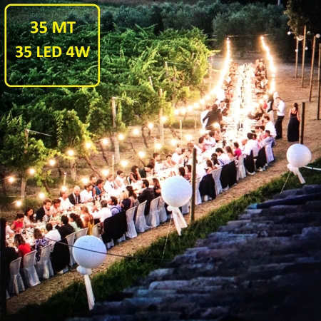 Catena Luminosa - Catenaria 35 Metri con 35 Lampadine a LED a filamento da 4W