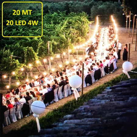 Catena Luminosa - Catenaria 20 Metri con 20 Lampadine a LED a filamento da 4W