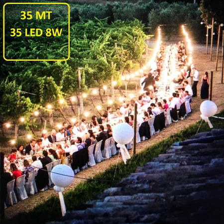 Catena Luminosa - Catenaria 35 Metri con 35 Lampadine a risparmio energetico a LED da 8W