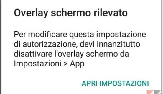 Overlay Schermo rilevato su smartphone Android