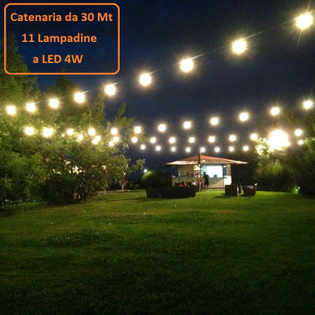 Catena Luminosa Catenaria 30 Metri con 11 Lampadine a LED a filamento da 4W