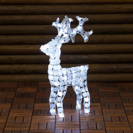 Renna Luminosa Con Cristalli Bianchi, 100 LED Bianco Freddo, h 70 cm