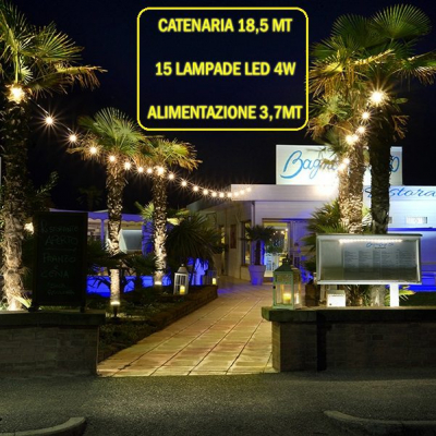 Catena Luminosa - Catenaria 18,5 Metri con 15 Lampadine a LED da 4W e alimentazione da 3,7 Mt