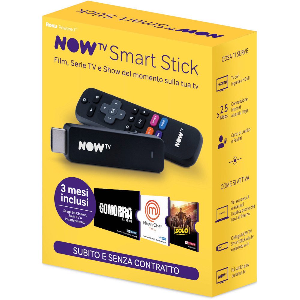 NOW TV Smart Stick con 3 mesi Inclusi a scelta tra Cinema, Serie TV o  Intrattenimento