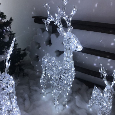 Renna Luminosa con Cristalli Trasparenti, h 120 cm, 250 LED colore Bianco Freddo