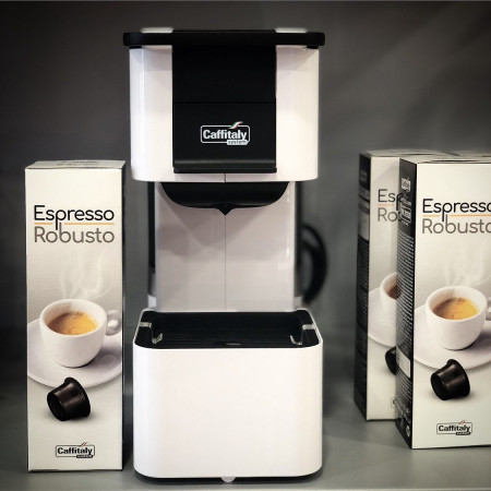 Macchina da Caffè IRIS S27 BIANCO/NERO Caffitaly + 120 capsule Caffè Robusto