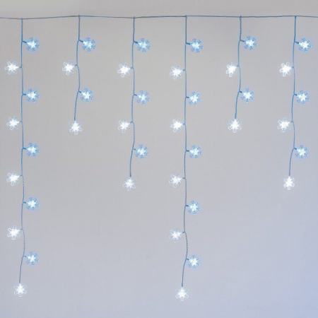 Stalattite 136 LED Fiocchi di Neve 3,75 x 1 m, Bianco Freddo & Blu