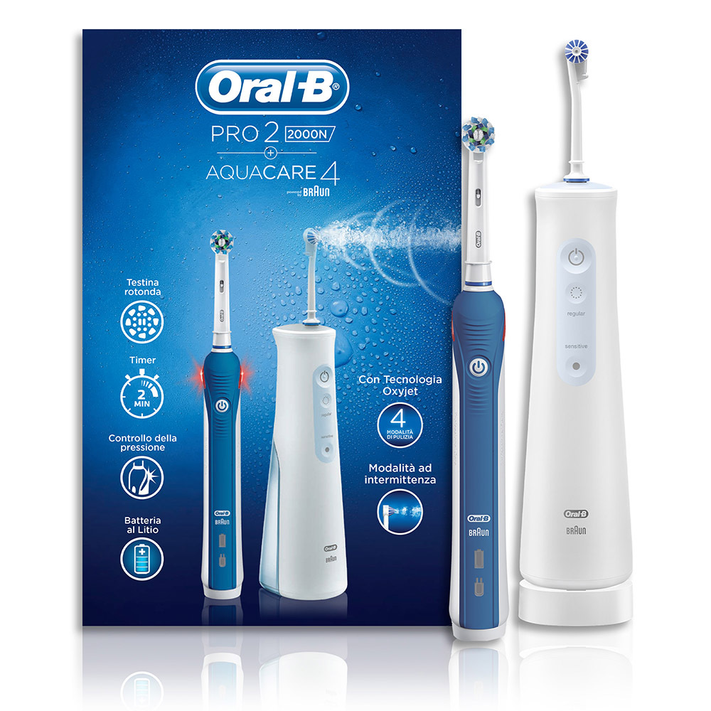 Braun Oral-B Spazzolino Elettrico Ricaricabile Pro 2 2000N + Idropulsore  Aquacare 4