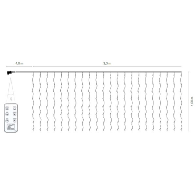 Tenda Luminosa 3,3 x h. 1 m, 220 nanoLED Bianco Caldo, 8 Giochi di Luce, Telecomando