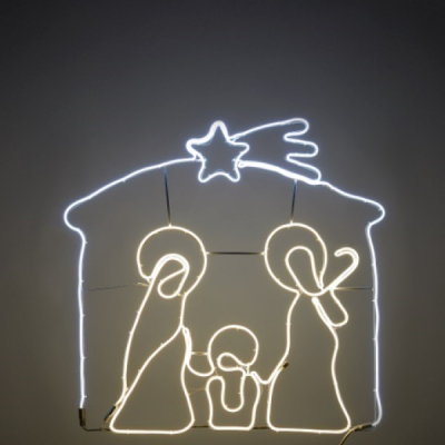 Presepe illuminato Led Neon Bifacciale, Bianco Caldo e Freddo, L. 75 x H. 75 cm