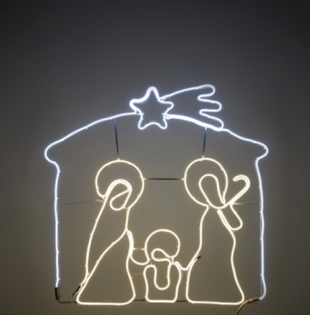 Presepe illuminato Led Neon Bifacciale, Bianco Caldo e Freddo, L. 75 x H. 75 cm