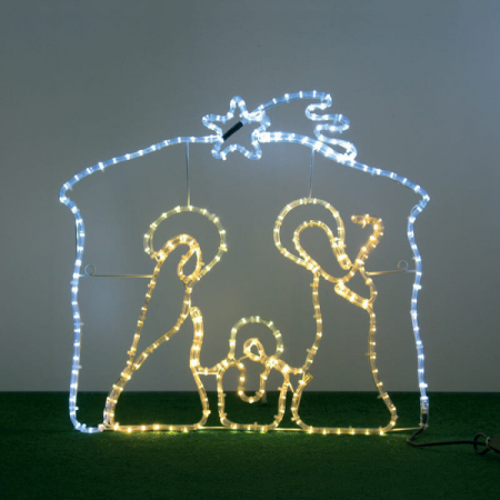 Presepe Luminoso Tubo a Led Flexineon, Bianco Caldo e Freddo, L. 75 x H. 75 cm